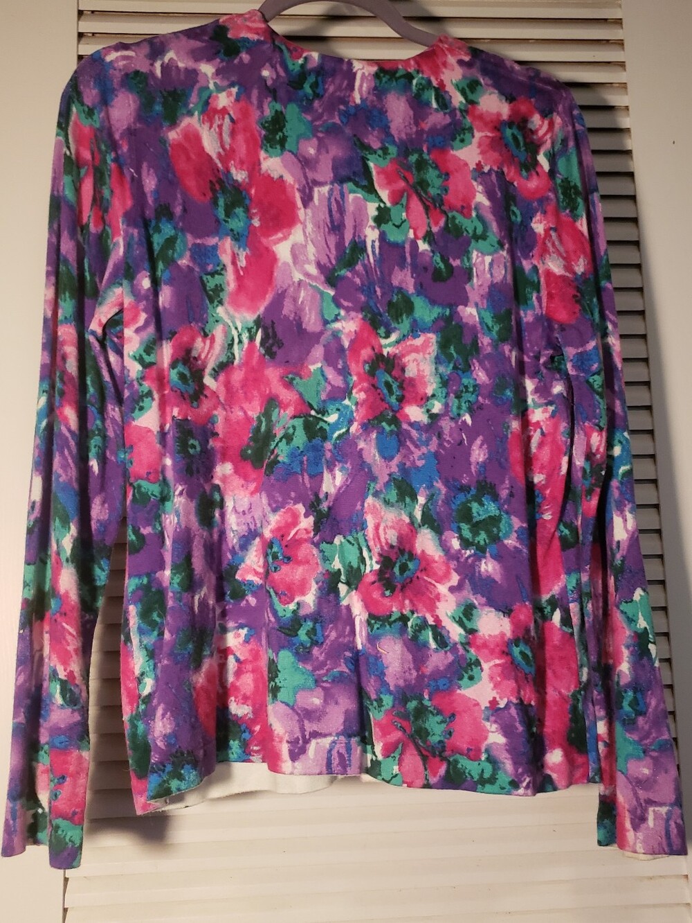 Jones New York Purple, Pink and Green Floral Long-Sleeve Crewneck Top